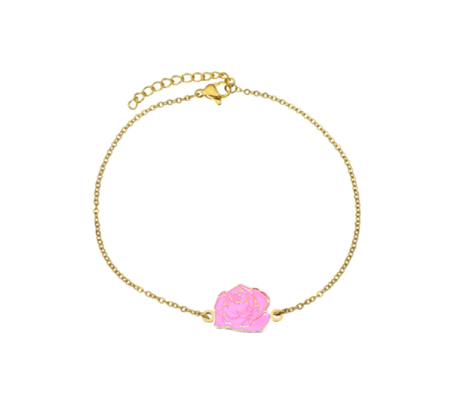 Pink Enamel Rose Chain Bracelet