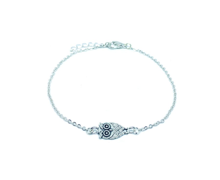 Silver plated Owl Charm Chain Bracelet