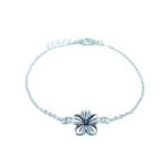 Flower Silver tone Charm Chain Bracelet