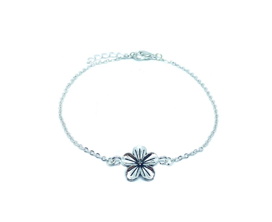 Flower Silver tone Charm Chain Bracelet