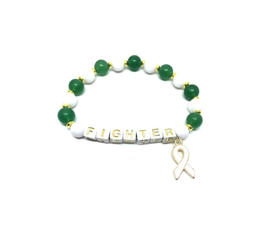 White & Green Bead FIGHTER Awareness Bracelet