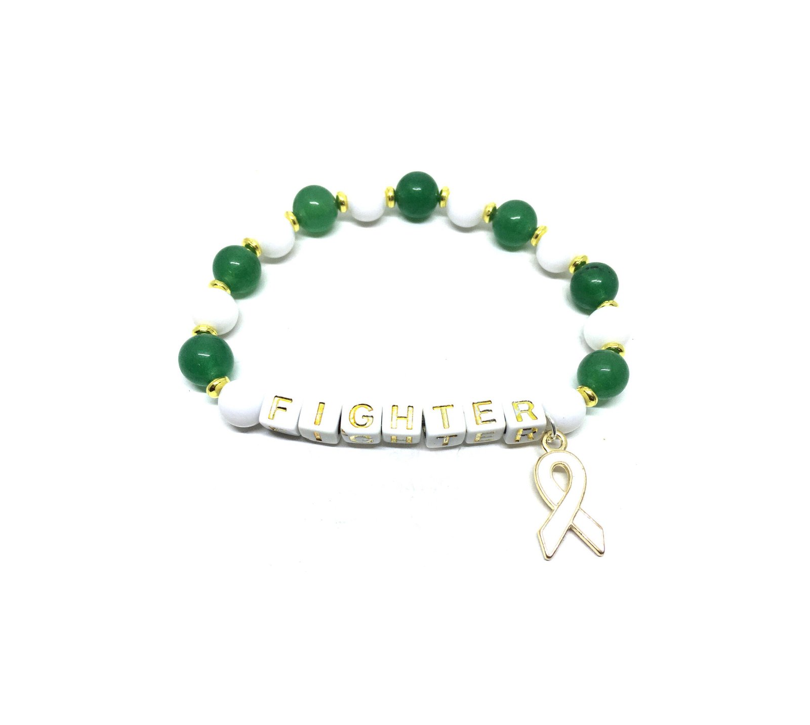 White & Green Bead FIGHTER Awareness Bracelet