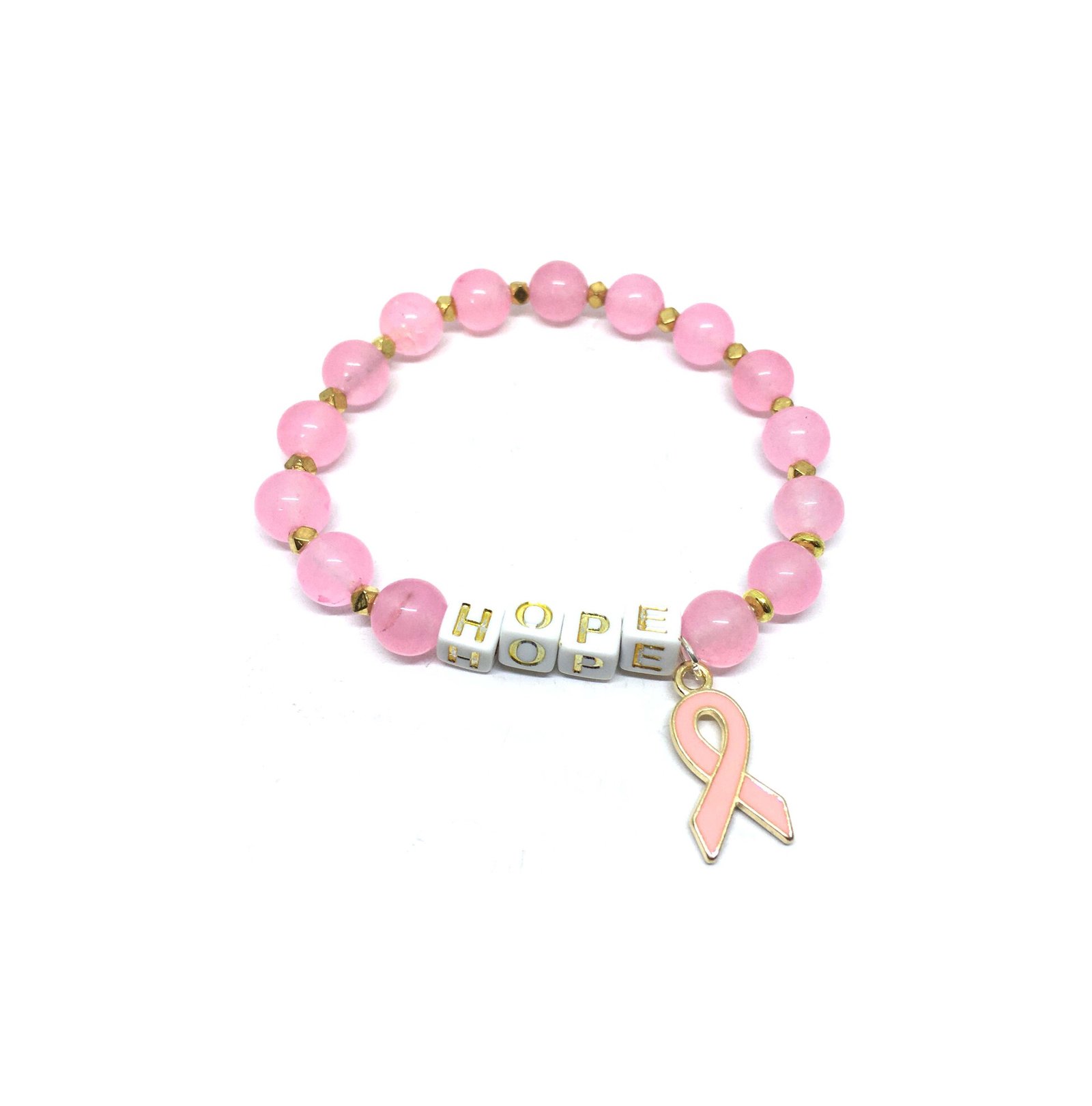 Natural Rose Quartz Bead HOPE Awareness Bracelet