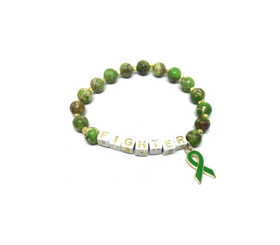 Natural Jasper Green Bead FIGHTER Awareness Bracelet