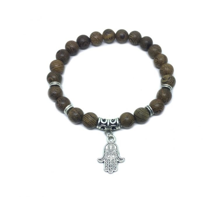 Wooden Bead Hamsa Bracelet