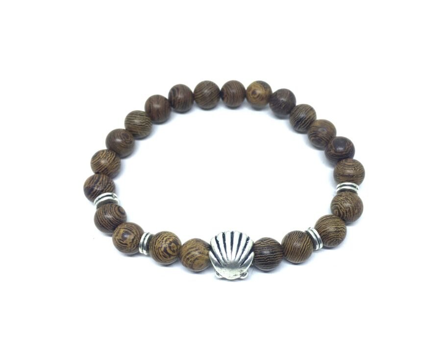 Wooden Bead Bracelet with Seashell