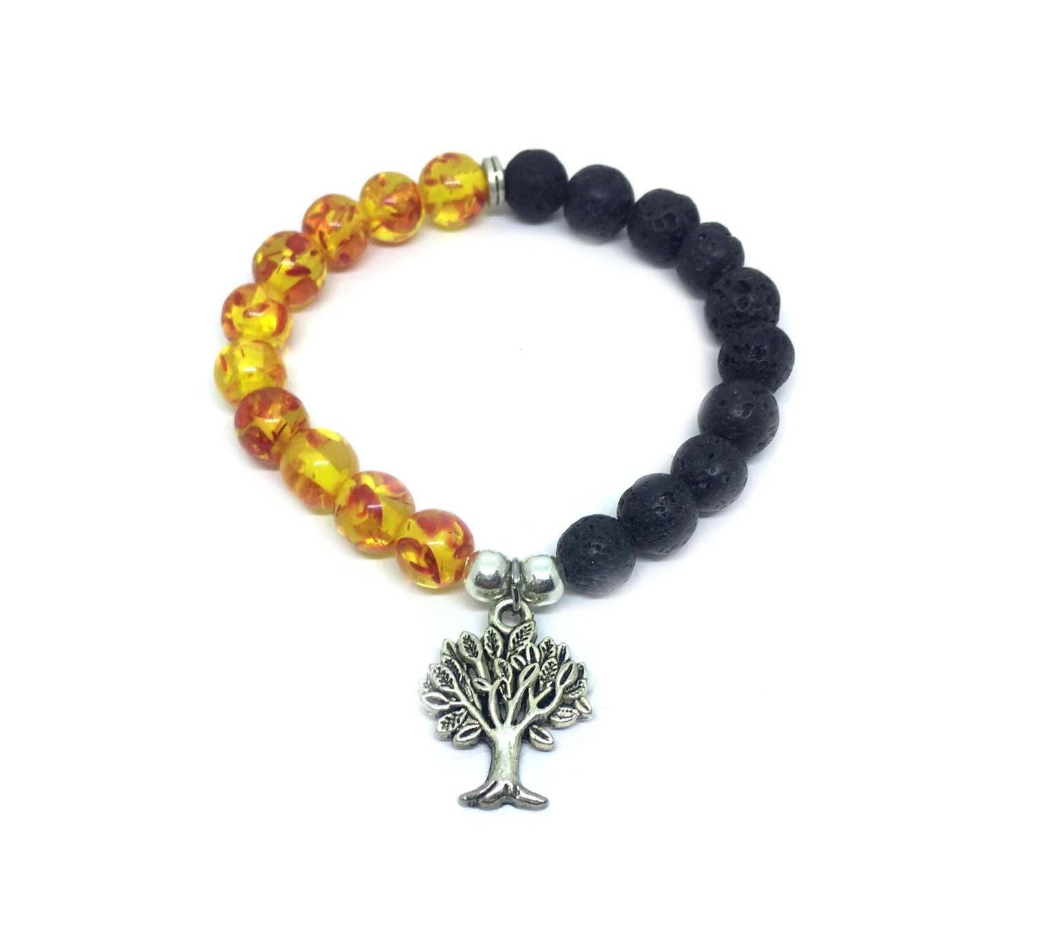 Tree of Life Amber Lava Bracelet