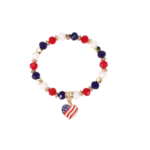 Patriotic Beaded Bracelet with Heart Charm