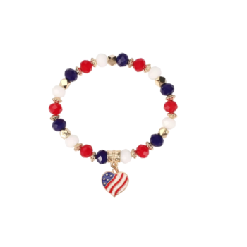 Patriotic Beaded Bracelet with Heart Charm