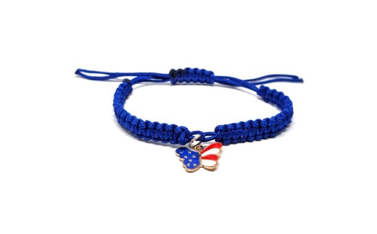 The USA Flag Butterfly Charm Patriotic Blue Bracelet