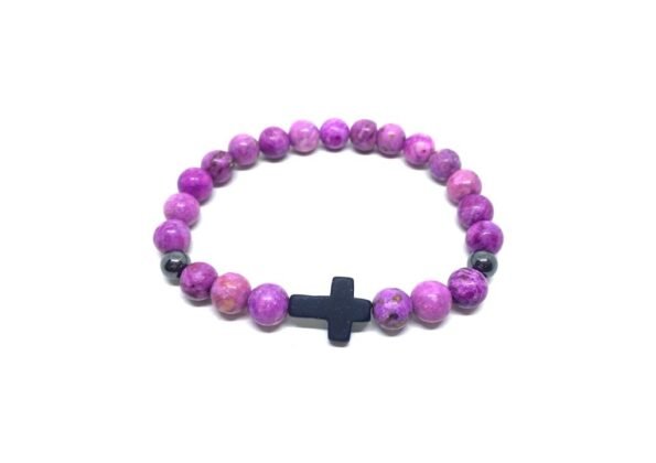 Purple Beaded Cross Bracelet